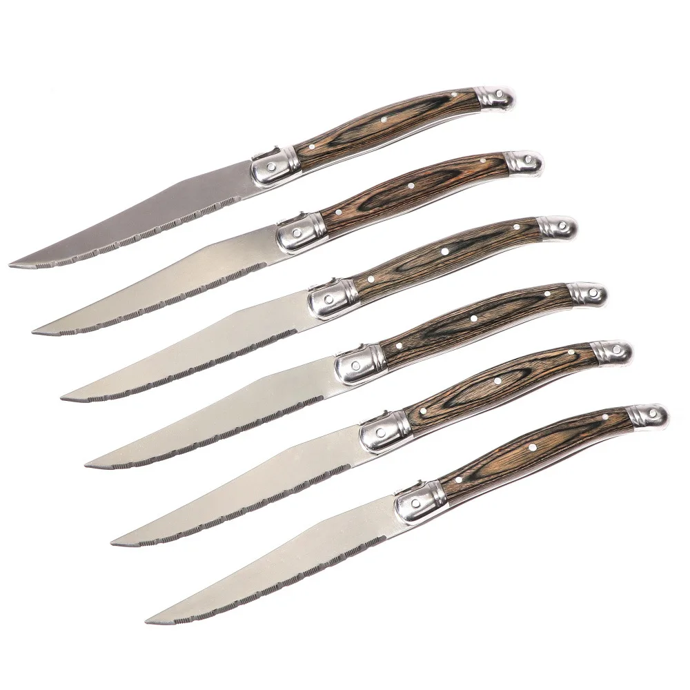 2-12Pcs Laguiole Stainless Steel Steak Knife Dinner Tablewares Steak Knives With Grey Pakkawood Handle Cutlery Set Flatware