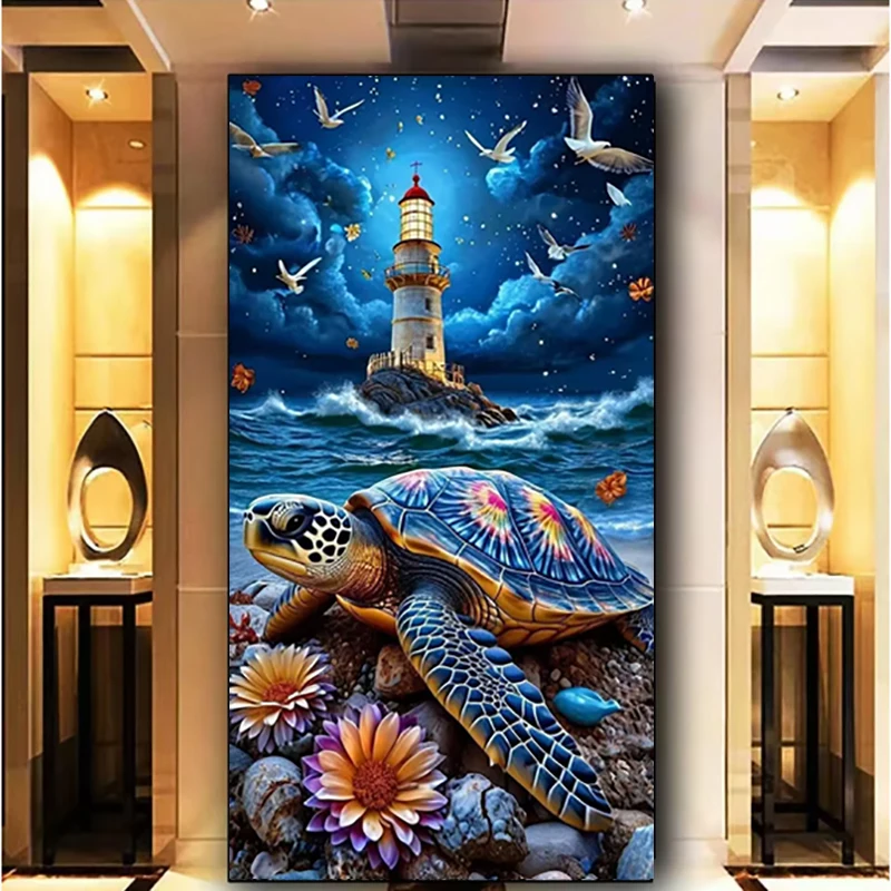 

Lighthouse And Sea Turtle Diamond Painting Kits For Adults, DIY 5D Diamond Painting Kits For Beginners Home Wall Decor