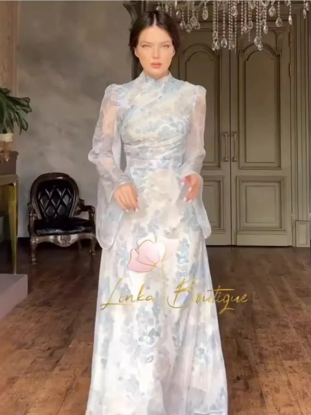 

Eid Party Dress Women Flower Print Bandage Slim Fit Muslim Abaya Long Sleeve Jalabiya Ramadan Vestidos Largos Arab Long Robe