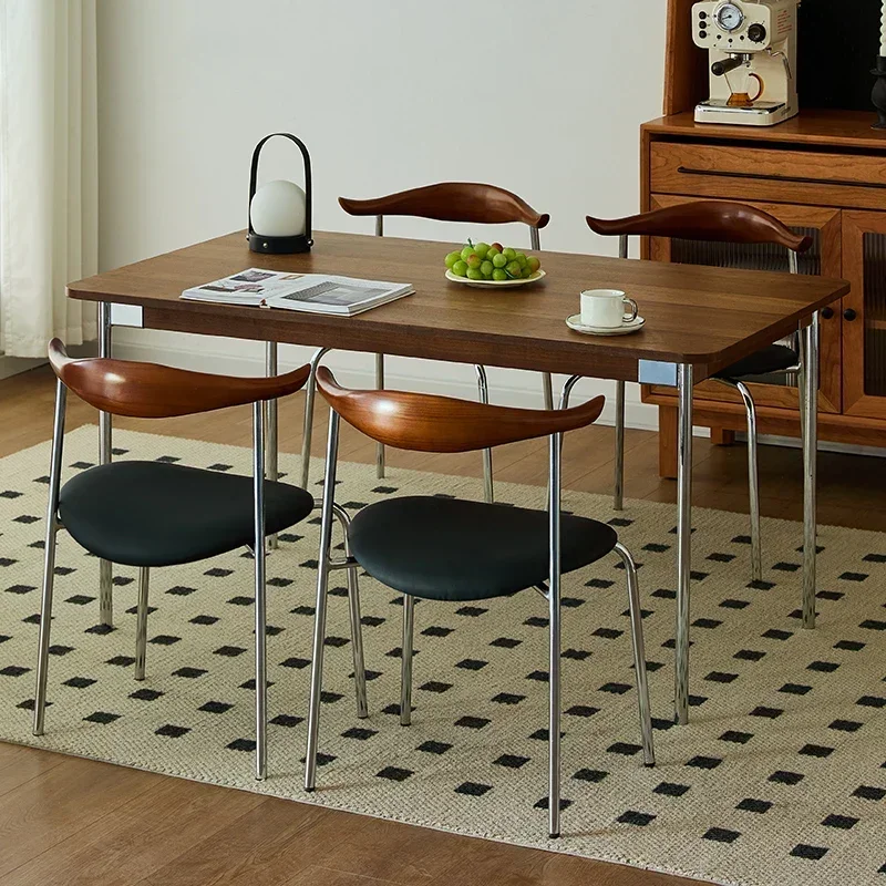 

Nordic home dining chair, stackable solid wood backrest design, suitable for casual makeup cafes