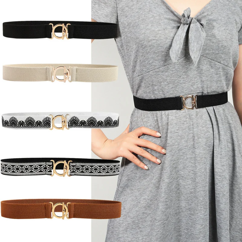 Women's Fashion Thin Belt New Elastic Leather Belt for Dresses Coats National Style Decorative Ladies