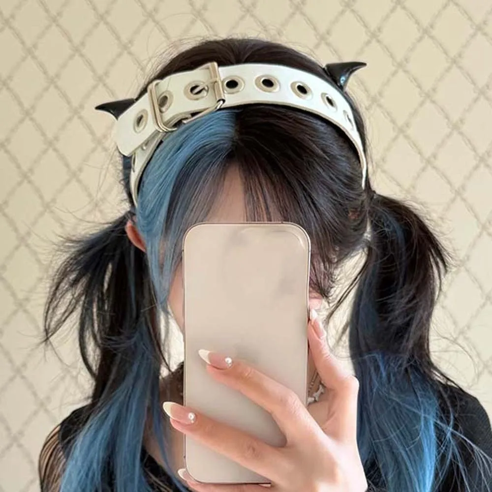 

Hollow Out Steampunk Hair Hoop Rock-inspired Y2K Punk Rivet Headband Headpiece Headwear Leather Buckle Hairband Women