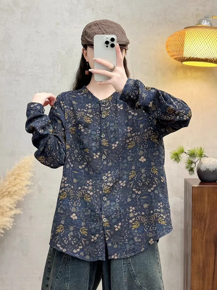 Max LuLu 2024 Winter Womens Fashion Printed Linen Shirts Loose Floral Clothes Ladies Classic Casual Tops Luxury Cotton Blouses