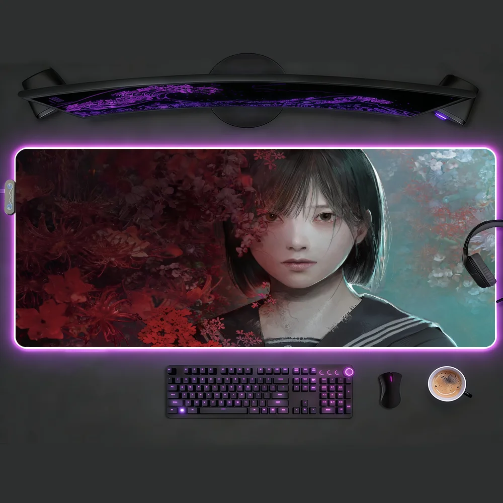 

Коврик для мыши Game SILENT HILL f с RGB LED-подсветкой, красочный, для игровой клавиатуры, нескользящий, водонепроницаемый, для стола