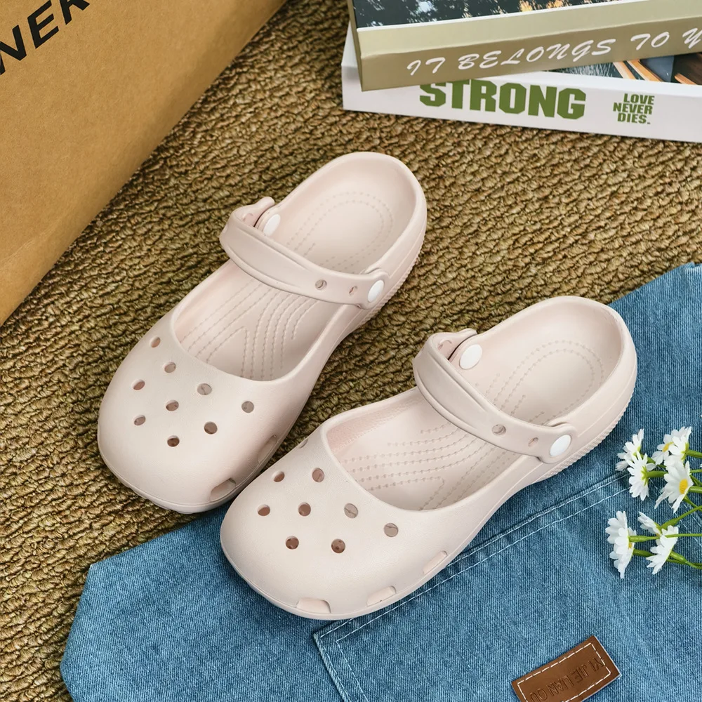 Sandalias Retro EVA Mary Jane para Mujer, Novedad de Verano, Zapatos de Ballet con Agujeros, Antideslizantes, para Playa y Exteriores