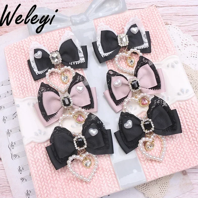 

Jirai Kei Style Accessories Pearl Love Pendant Hairpin Japanese Mine Series Mass-produced Sweet Headgear Bow Lace Side Clips