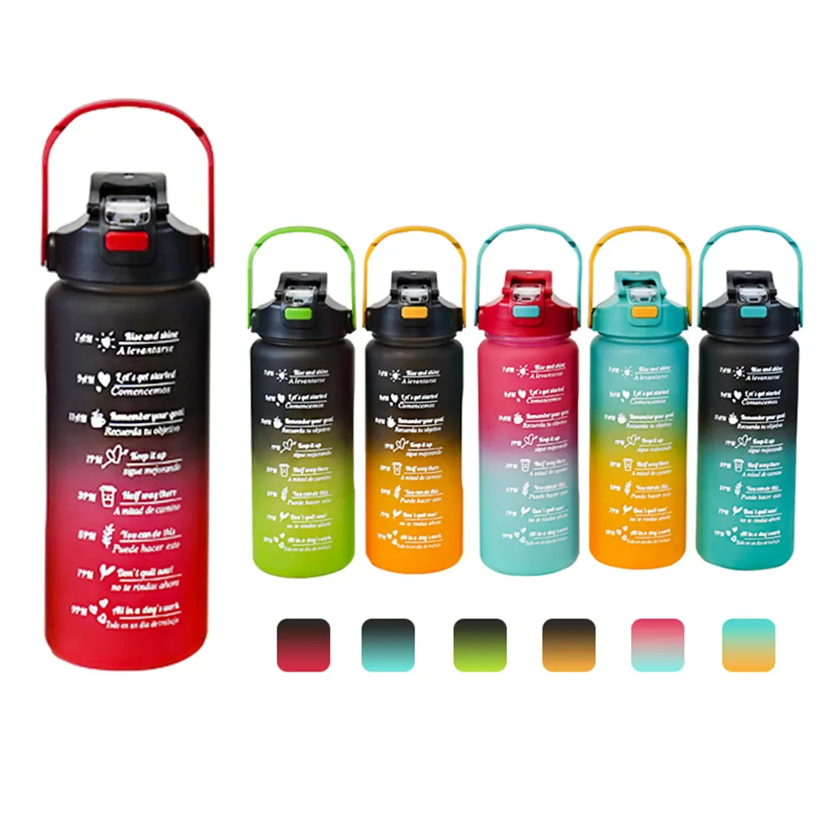 

2L Gradient Color Water Bottle Lightweight Plastic Sports Cup with Straw for Hiking and Fitness outdoor Breathing exerciser