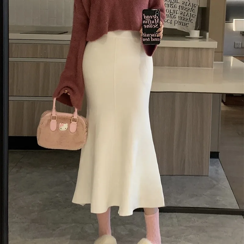 

Ele Gentle High Waist Fi Tail f Skirt Versatile Knitted Wrap around Long Skirt Autumn Winter New Sle Women's Faion