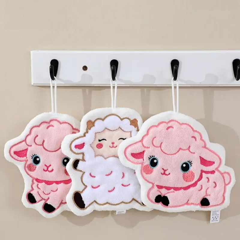 Cartoon Lamb Hanging Hand Towel Thick Soft Super Absorbent for Kitchen Bathroom Outdoor Camping Travel Use