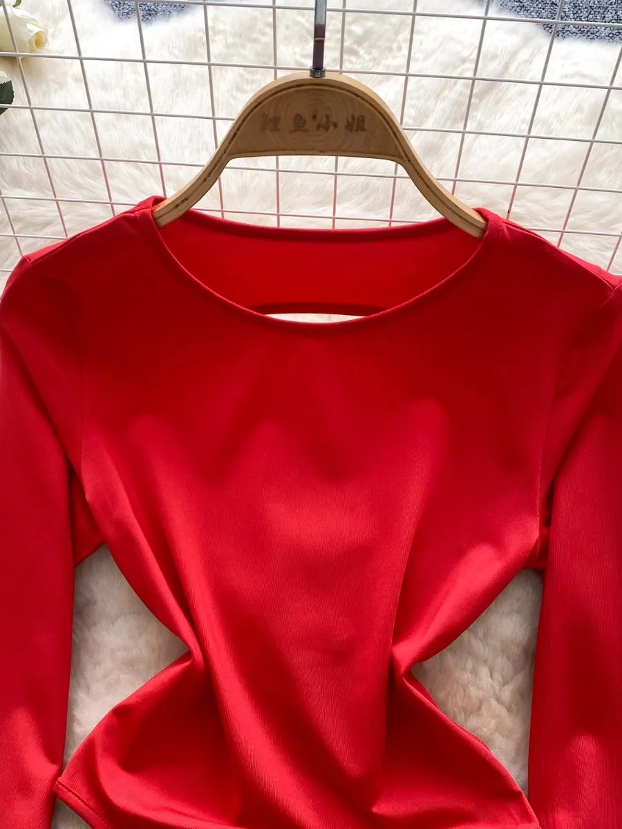 بدلة قفز نسائية مثيرة مفرغة بدون ظهر وأكمام طويلة من Foamlina بقصة ضيقة باللون الأحمر للفتيات في الشارع بدلة رومبير