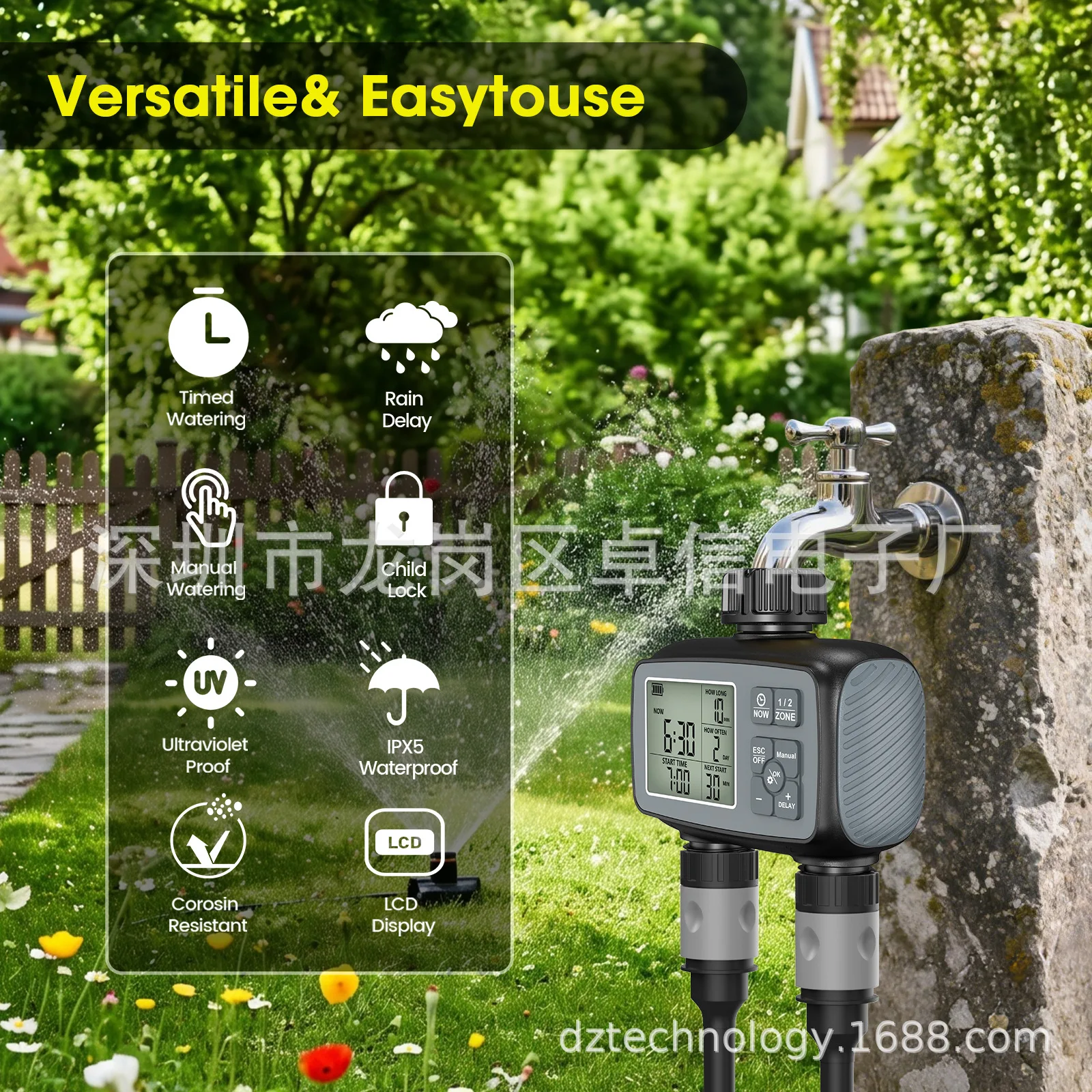 Timer Dual Outlet - Pengatur Waktu Penyiraman Taman Pintar dengan