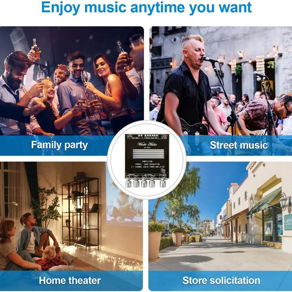 Placa amplificadora ZK-TB22 Bluetooth 5,1 de 2,1 canales con carcasa DIY + Cable CC TPA3116D2 50Wx2 + 100W Tweeter Subwoofer ajuste-POS