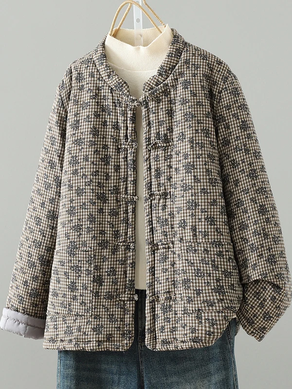 Thiened-abrigo de invierno de algodón para mujer, abrigo Retro con estampado de Sle, corte holgado, largo, cuello levantado, cierre de un solo botón