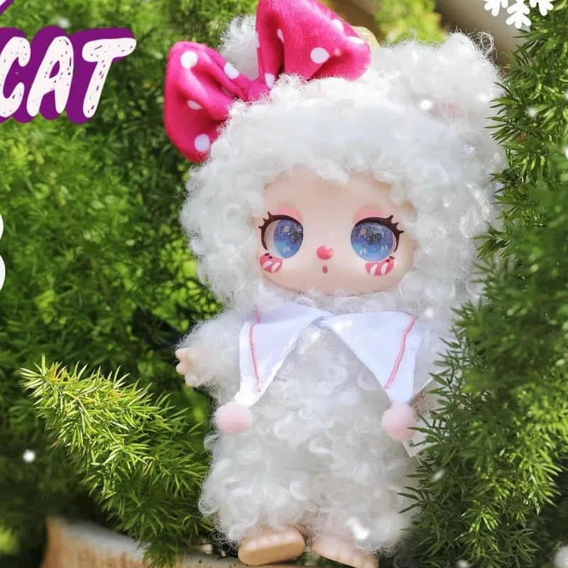 Kawaii Curly Cat Plush Doll Blind Box Multiple Color Big Bow Design Fluffy Collectible Mini Figure Desktop Display Toy Gift - view 2