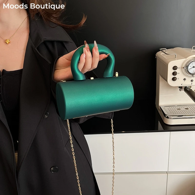 

Cylinder Shape Evening Clutch Purses For Elegant Women 2026 Latest Luxury Designer Handbags Acrylic Chain Shoulder Crossbody Bag