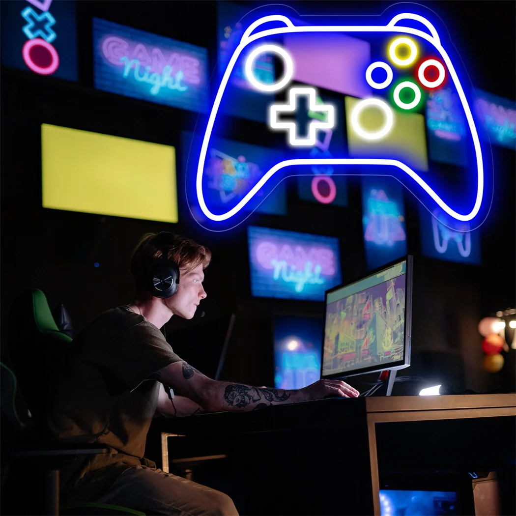 Gamer Neon Sign Gamepad Shaped LED Neon Sign per Gamer Room Decor Gaming Wall Decor USB Powered Gamer Gifts for Teens Boys Kids