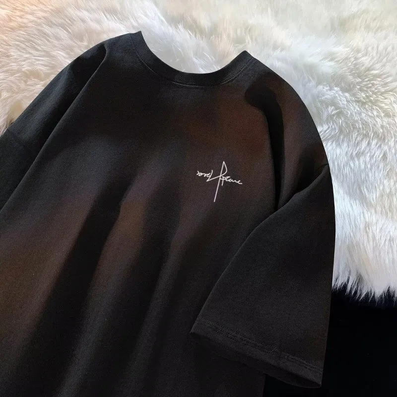 

Japanese Minimalist Letter Print Large Size Men's Women's Casual Breathable T-shirt Short Sleeved Shirt Aesthetic Clothes