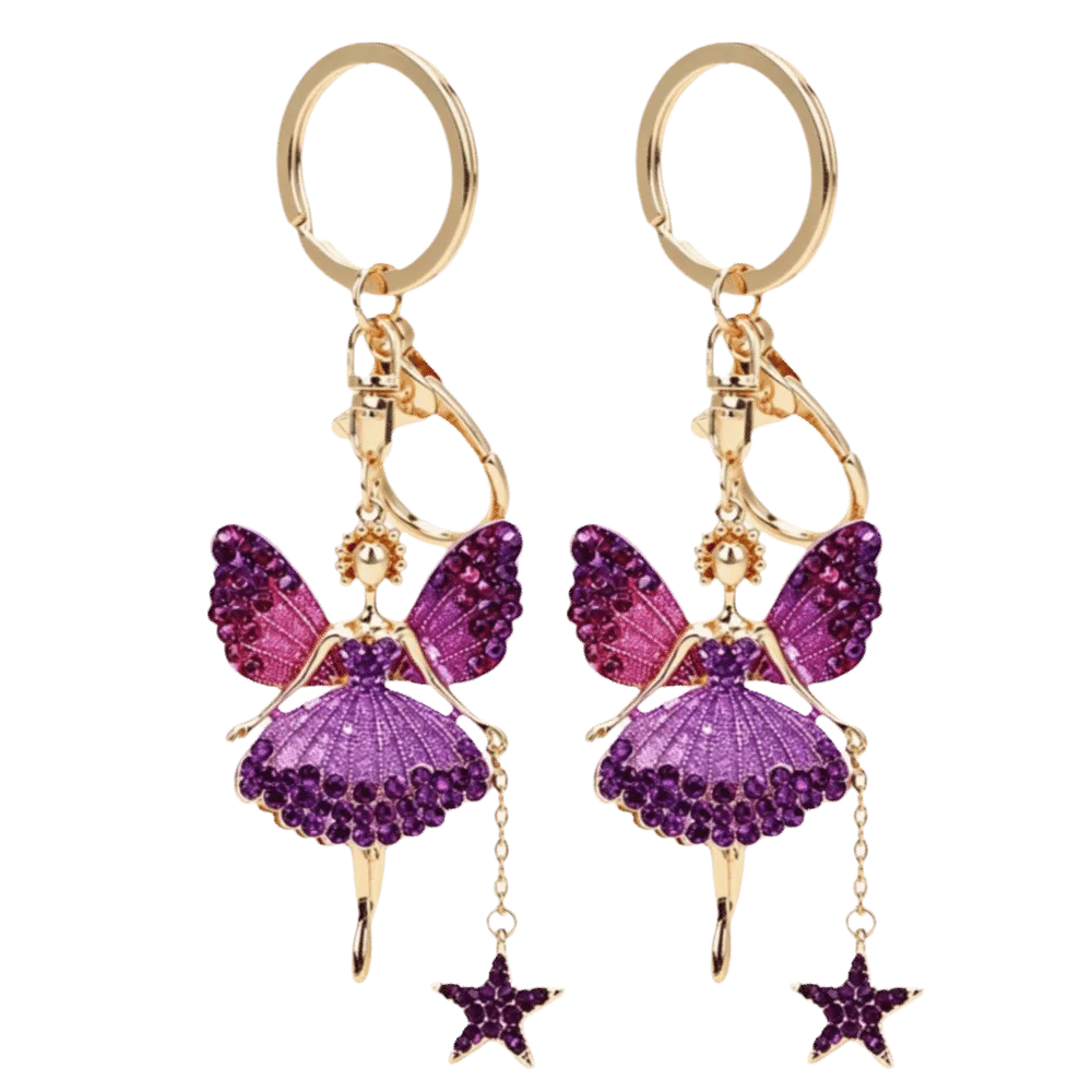 2pcs Pink / Purple Rhinestone Keychain Zinc Alloy Material Rhinestone Inlaid Zinc Alloy Key Chain Pendant Design