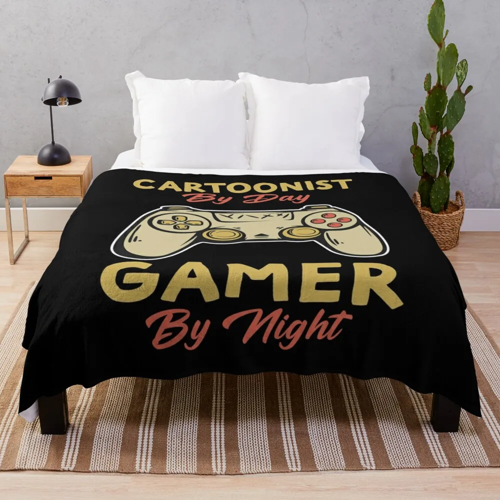 Cartoonist gift, Cartoonist by day gamer by night Throw Blanket Bed Soft Flannel Softest Blankets