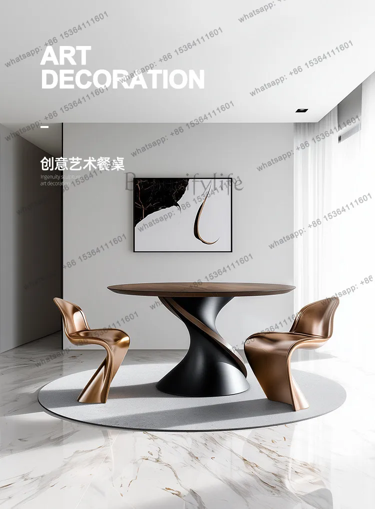 YJ Full Solid Wood Round Dining Table Italian Minimalist Mid-century Designer Creative High-end Table For Home Restaurant Decor