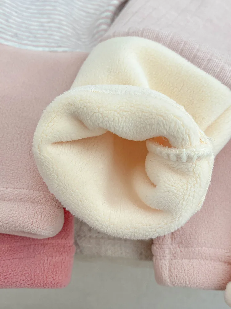 2025 شتاء جديد طفلة الصوف طماق الاطفال الفتيات المرقعة السراويل الرضع زائد المخملية سميكة مخطط طماق طفل الملابس #4