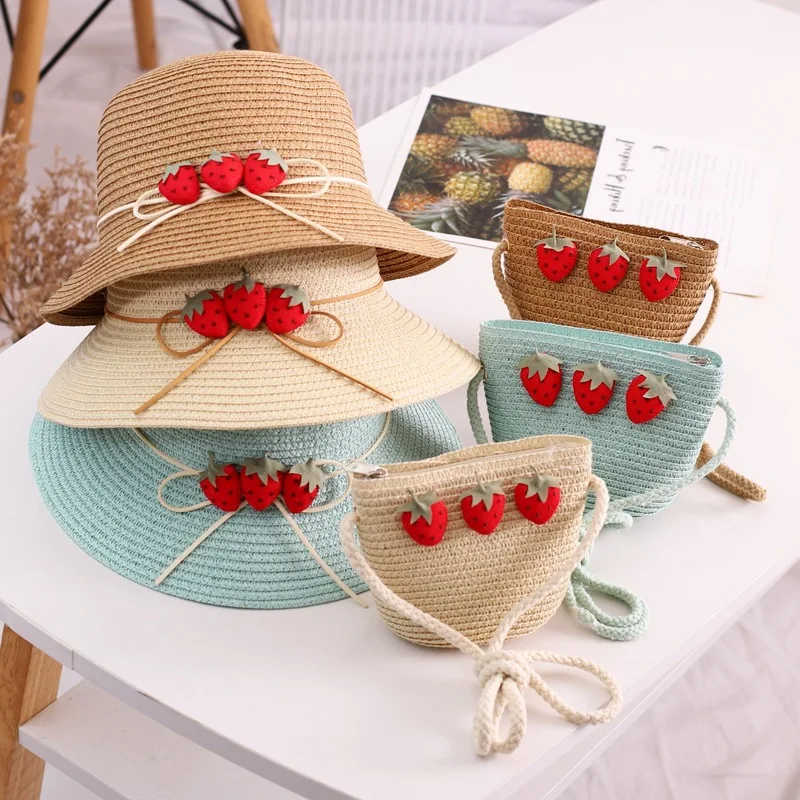 Girls Chamomile Floral Straw Hat Handbag Sets Child Baby Straw Hat Kids Outdoor Beach Sun Hat Bags Set Travel Holiday Sun Cap