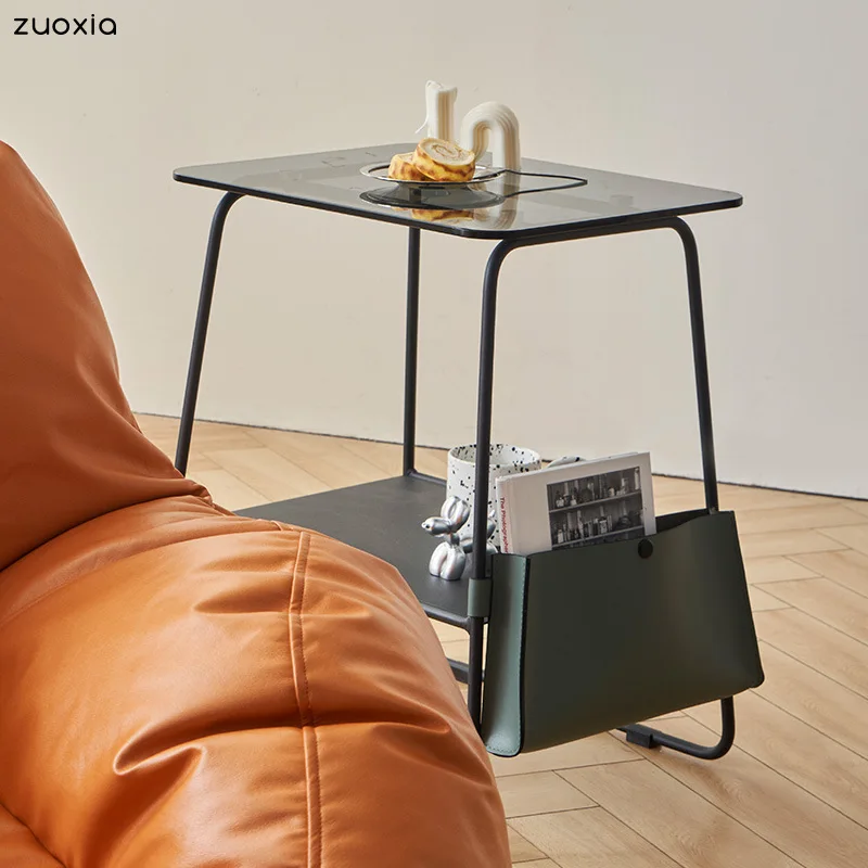 Nordic simple sofa side few small apartment coffee table table mini square bedside table shelf metal