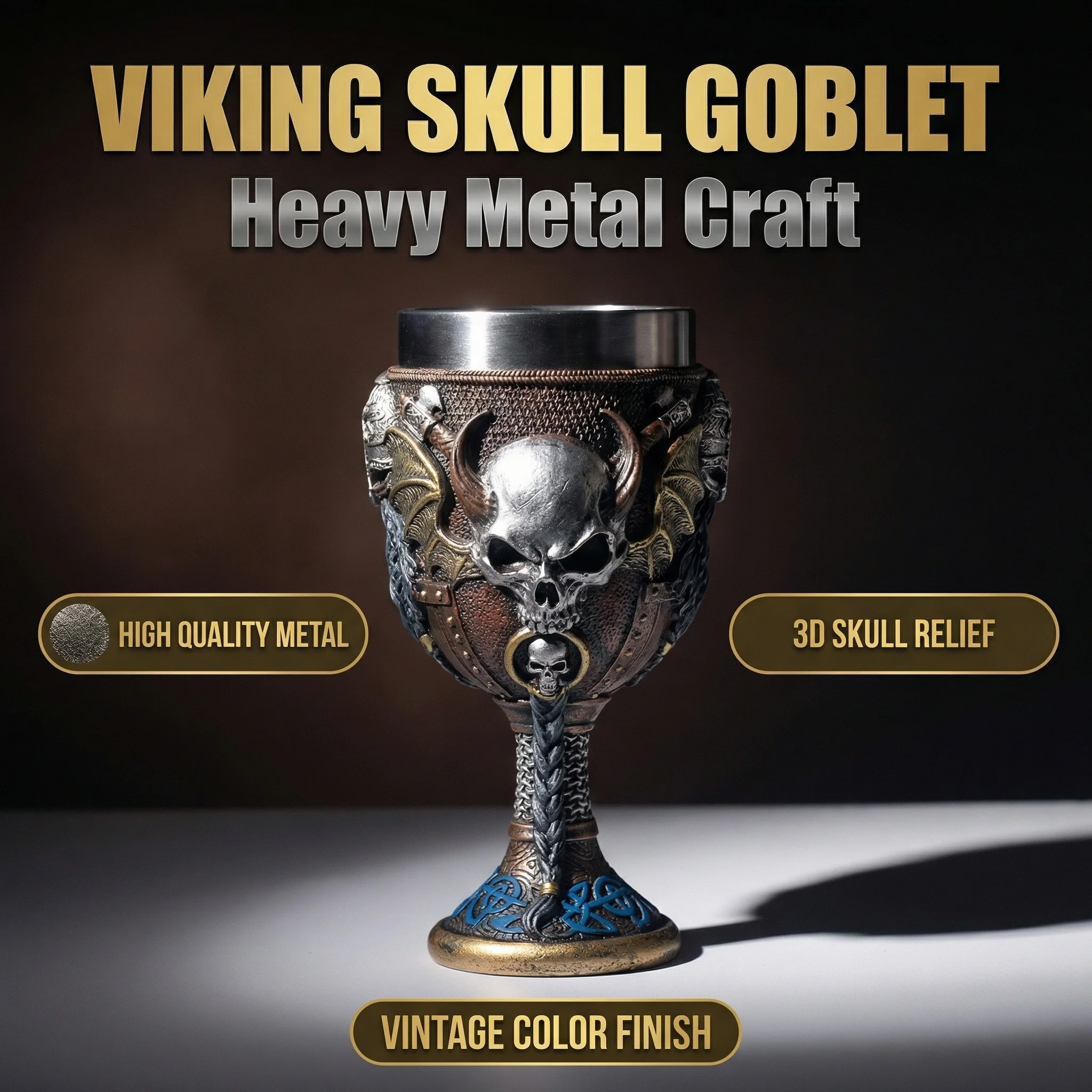 54 NEW Styles Vintage Viking Pirate Series: Resin&304 Stainless Steel High Foot Champagne Glass ,Premium Bar Decoration Ornament