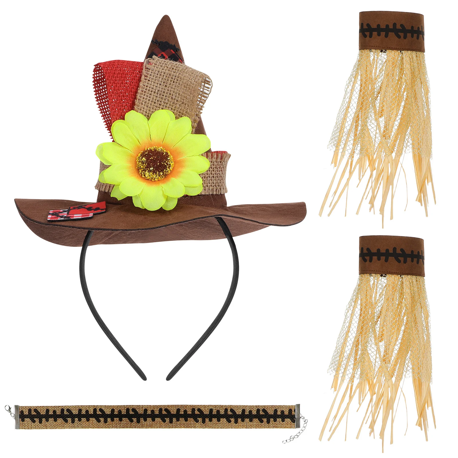 

Halloween Cosplay Straw Kit 4 in 1 Accessories Set Hat Wristband Necklace for Adult Costume Party Decoration Prop