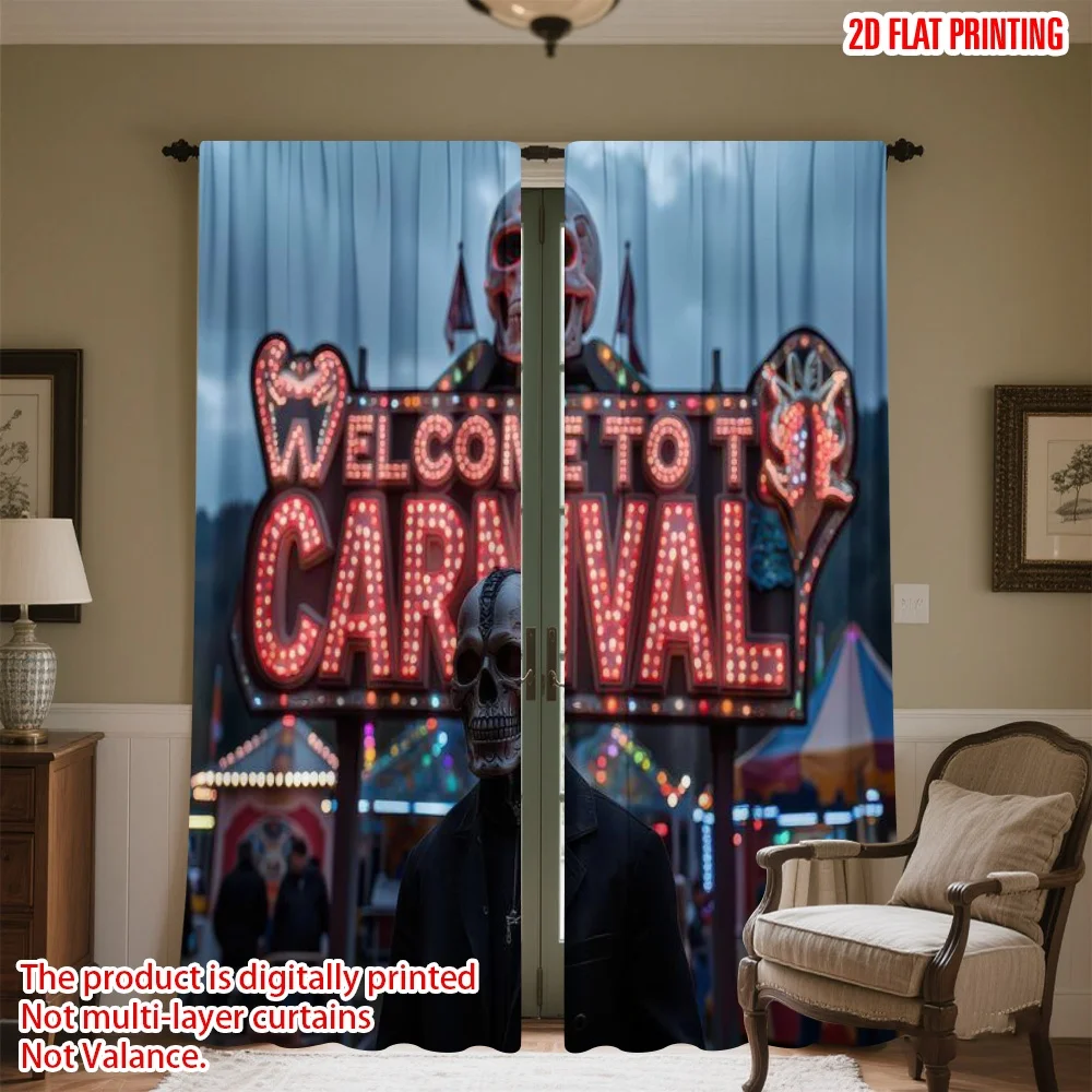 

2D flat printing 2pcs Party Curtain Halloween Carnival Night Digital Printed Polyester Drapes Festive Holiday for Photo Booths