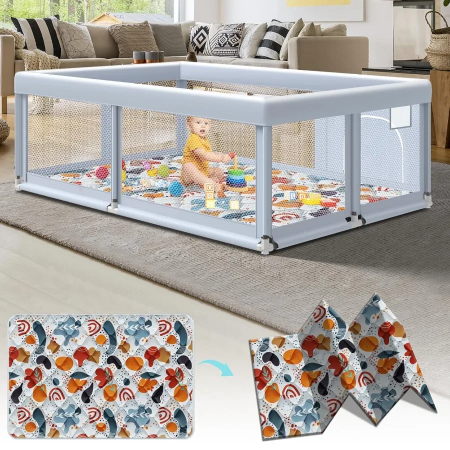 65" ×50" Large Baby Playpen with Mat Baby Playard for Babies and Toddlers Play Pens for Indoor and Outdoor Sturdy Safety Play Y