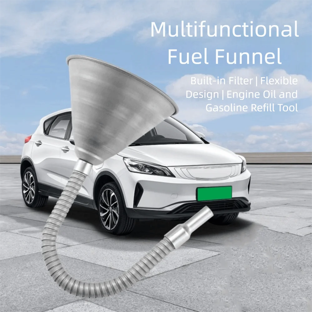 

Flexible Widely Mouth Adjustable Direction Oil Funnel Spillproof Design Filter Screen Metal Funnel Iron Material