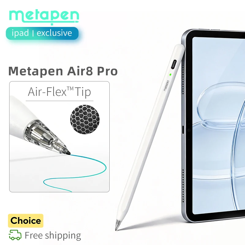 

Metapen Pencil Air8 Pro for Apple iPad 2018-2025, Ultra-Quiet, 2X Fast Charging,Palm Rejection.Stylus Touch Smart Digital Pen