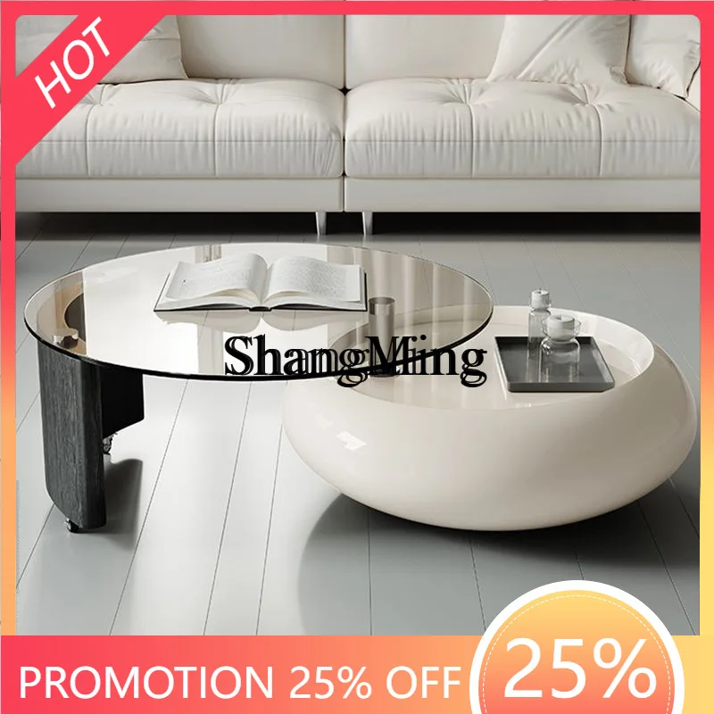 

SM new modern minimalist rotating coffee table living room home lighting luxury high-end tempered glass coffee table