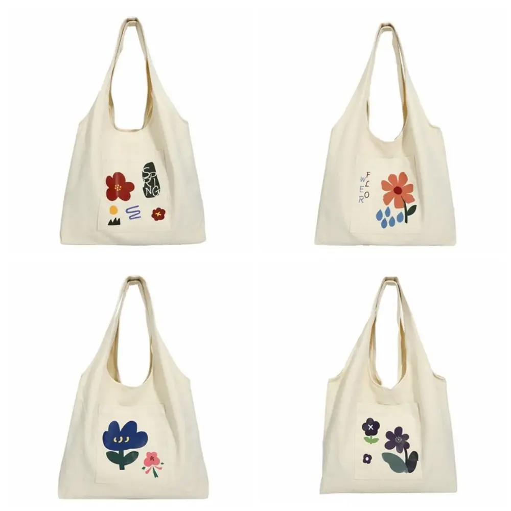 Bolso de mano de flores de estilo coreano de dibujos animados, bolso de gran capacidad, bolso de lona, bolso de axila dulce y versátil para mujer
