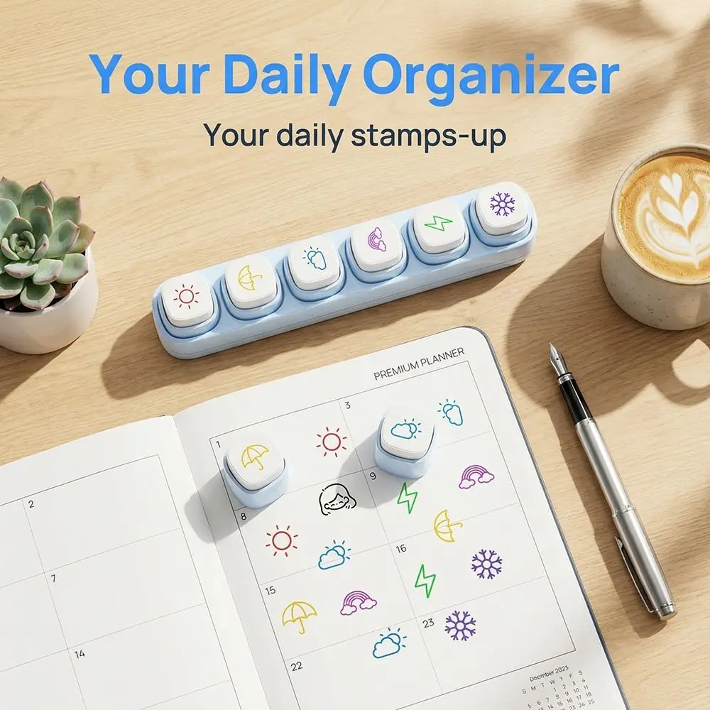 Blue / White Cartoon Stamp Stickers Kit 6-in-1 Set Mini Color Seal Scrapbooking Journal Accessories Multiple Colors
