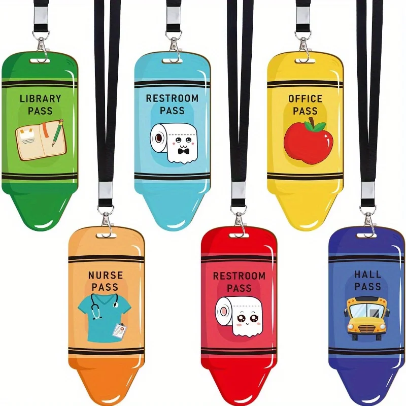 Hall Pass Lanyards and School Passes - Cosmisun 6 Sets Hall Passes for Classrooms Unbreakable Bathroom Passes for Classrooms