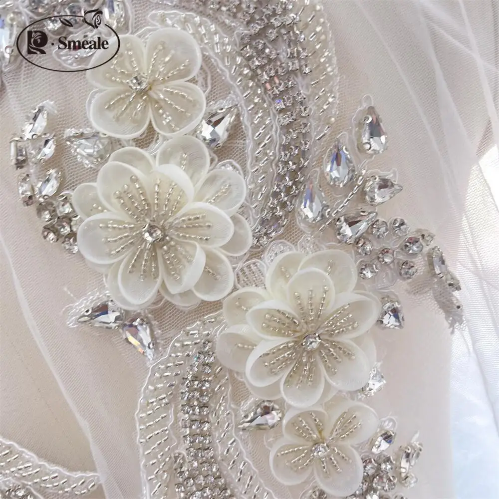 Strassapplikationen für Hochzeitskleid, Schultern, weiß, handgenäht, Glasbohrer, Spiegelblumen, funkelnd, DIY-Patch, 1Pai – Detail 3