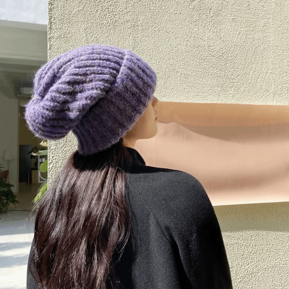 Fashion Mixed Color Striped Beanie Hat Keep Warm Thickeneded Knitted Cap Soft Thermal Warm Hat Cycling