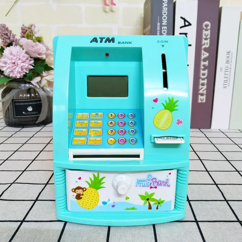 Real Cash Banknote Storage Box, Digital Desk Clock Timer and Calendar, Withdrawal Bank ATM Machines, Password  Adult Piggy Bank