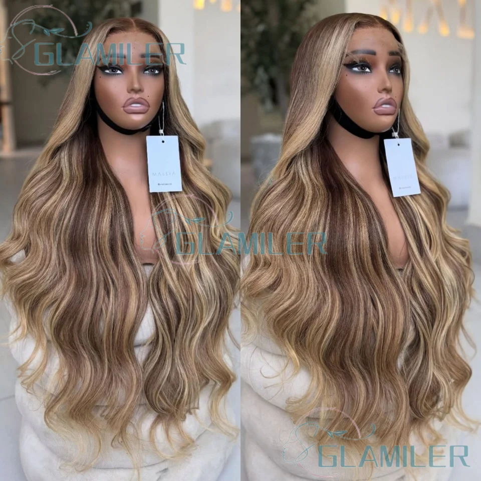 

Brown Blonde Highlight Human Hair Glueless Body Wavy 13x4/360 Full Lace Wigs Brazilian Pre Plucked 5x5 Silk Base Closure Wigs