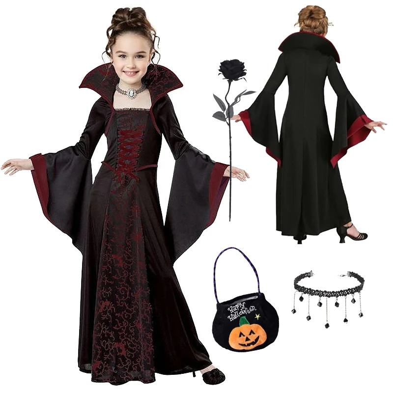 Vampire Halloween Costume for Kids Witch Ghost Bride Gothic Cosplay Dress Carnival Party Clothes Halloween Dress Up Dress