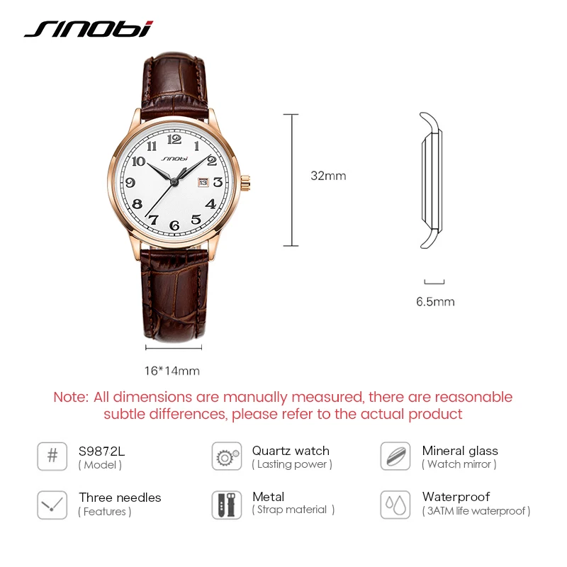 SINOBI Top Luxury Women\'s Watches Original Design Fashion Ladies Quartz Wristwatches Leather Strap Female Gifts Clock Zegarek