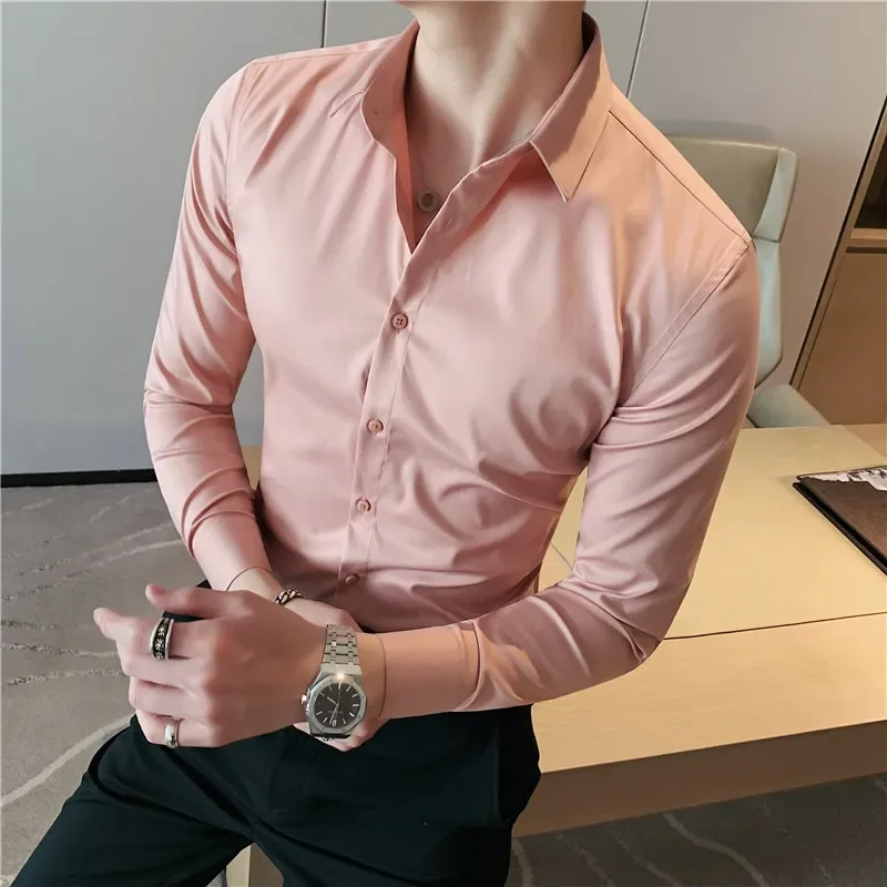 

Blouse Luxury Solid Color Long Sleeve Men Shirt Camisa Social Masculina Business Casual Office Wedding Dress Shirts S-4XL