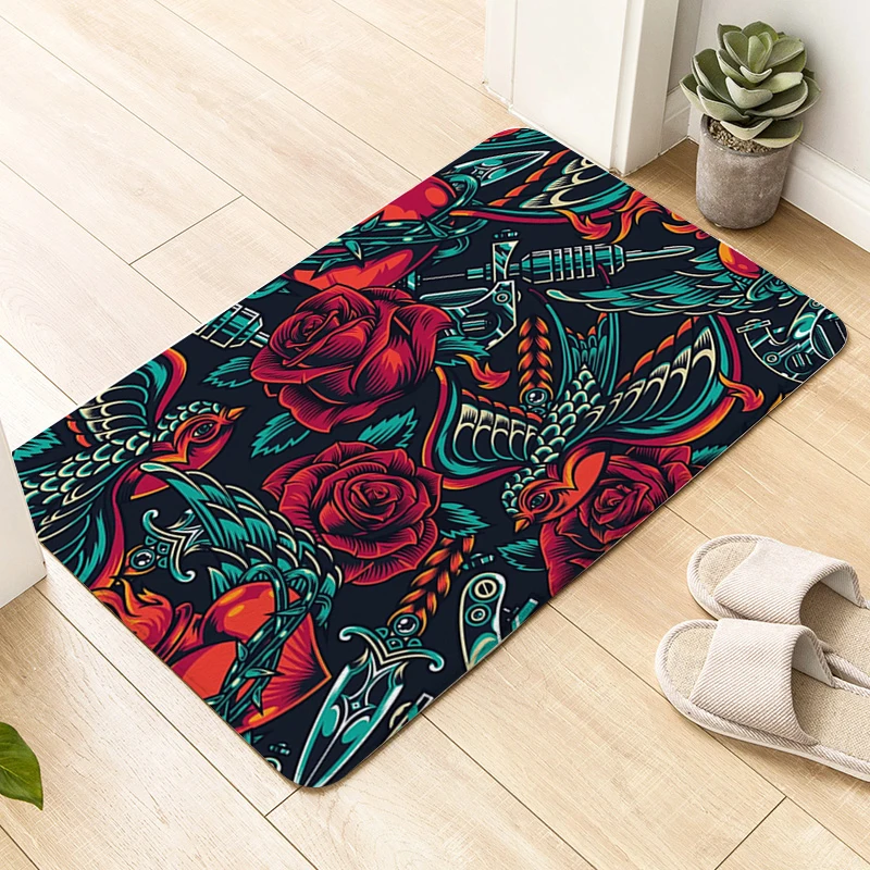 Tattoo Pattern Porch Foot Mat Non-slip Entrance Door Doormat Hallway Room Floor Carpet Kitchen Balcony Interior Home Decor Items