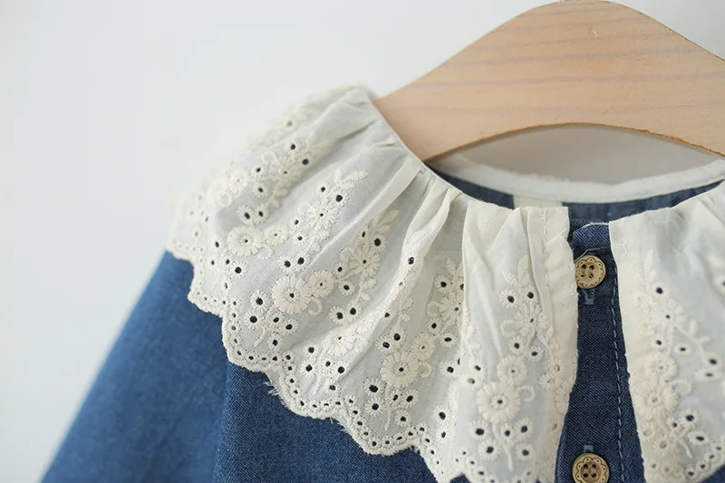 봄 가을 아기 소녀 드레스 신생아 소녀 캐주얼 옷깃 긴 소매 데님 복장 복장 유아 소녀 아기 의류 Vestidos