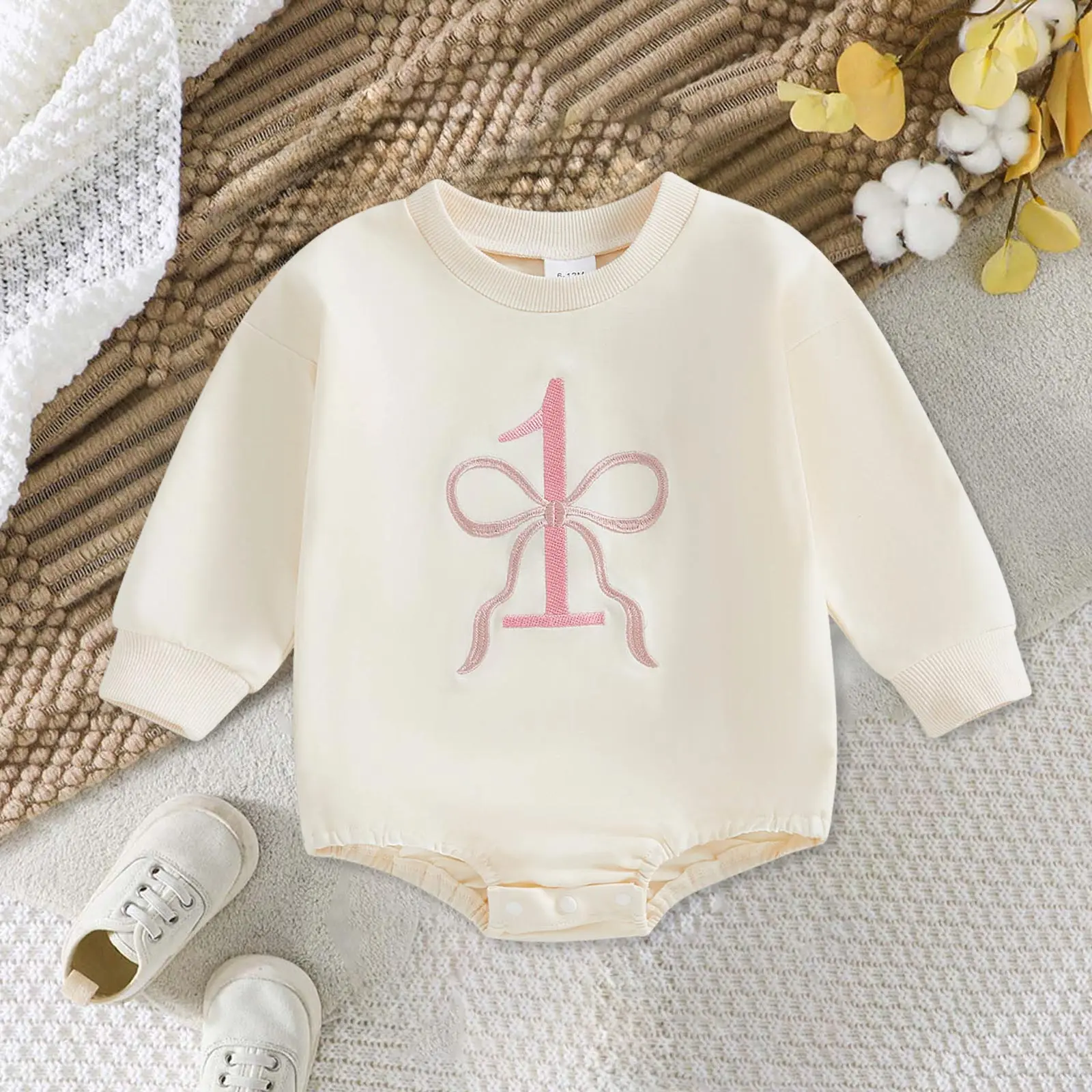 ثوب فضفاض للفتيات للأطفال بلون سادة بفيونكة مطرزة للبنين والبنات بدلة رومبير مريحة صديقة للبشرة وقابلة للتنفس 2025 #1