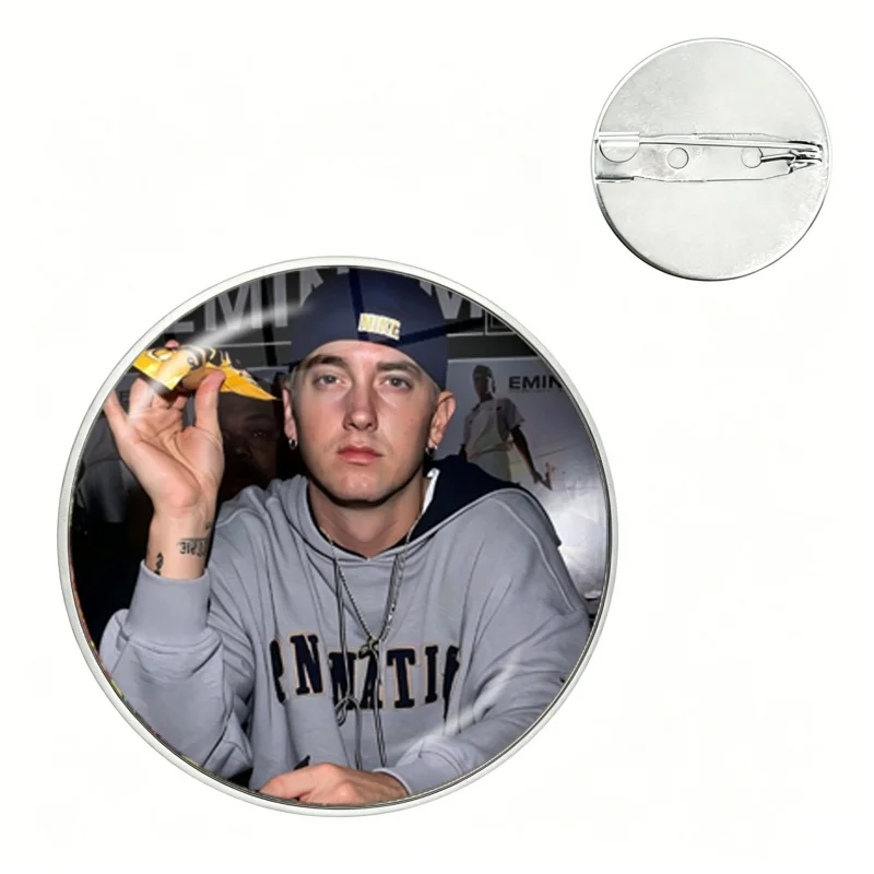 Rapper E-Eminem Pin Creative Glass Dome Brooches Shirt Lapel Bag Badge Cartoon Pins For Fans