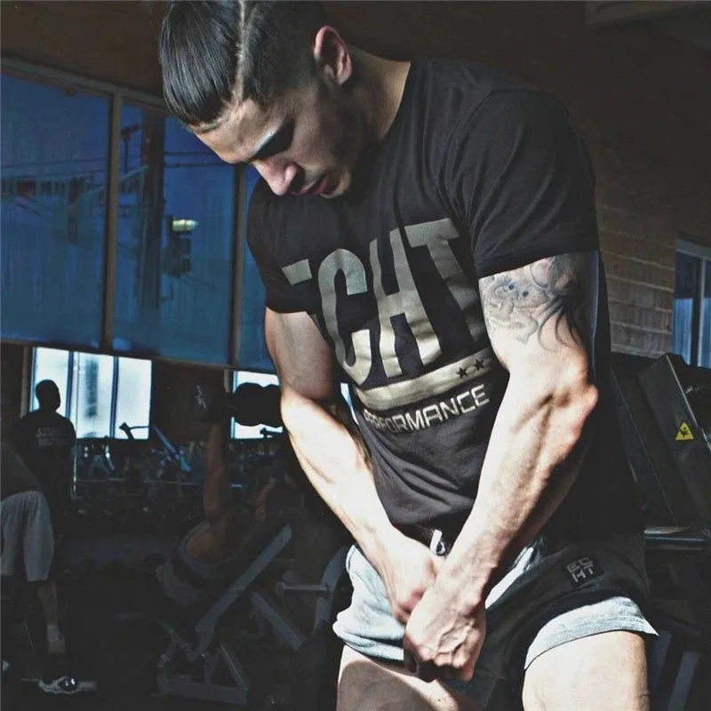 Herren Fitness Gym Muskeltraining Basic Baumwoll-Bodybuilding-T-Shirt