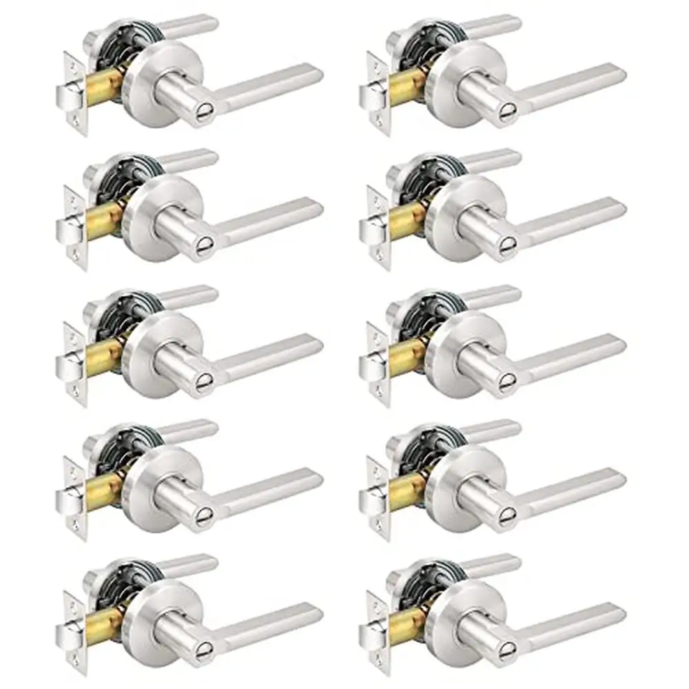 Modern Satin Nickel Privacy Door Lever Locks Contractor Pack 10 Pack Zinc Alloy Adjustable Backset 2-3/8-in to 2-3/4-in Interior